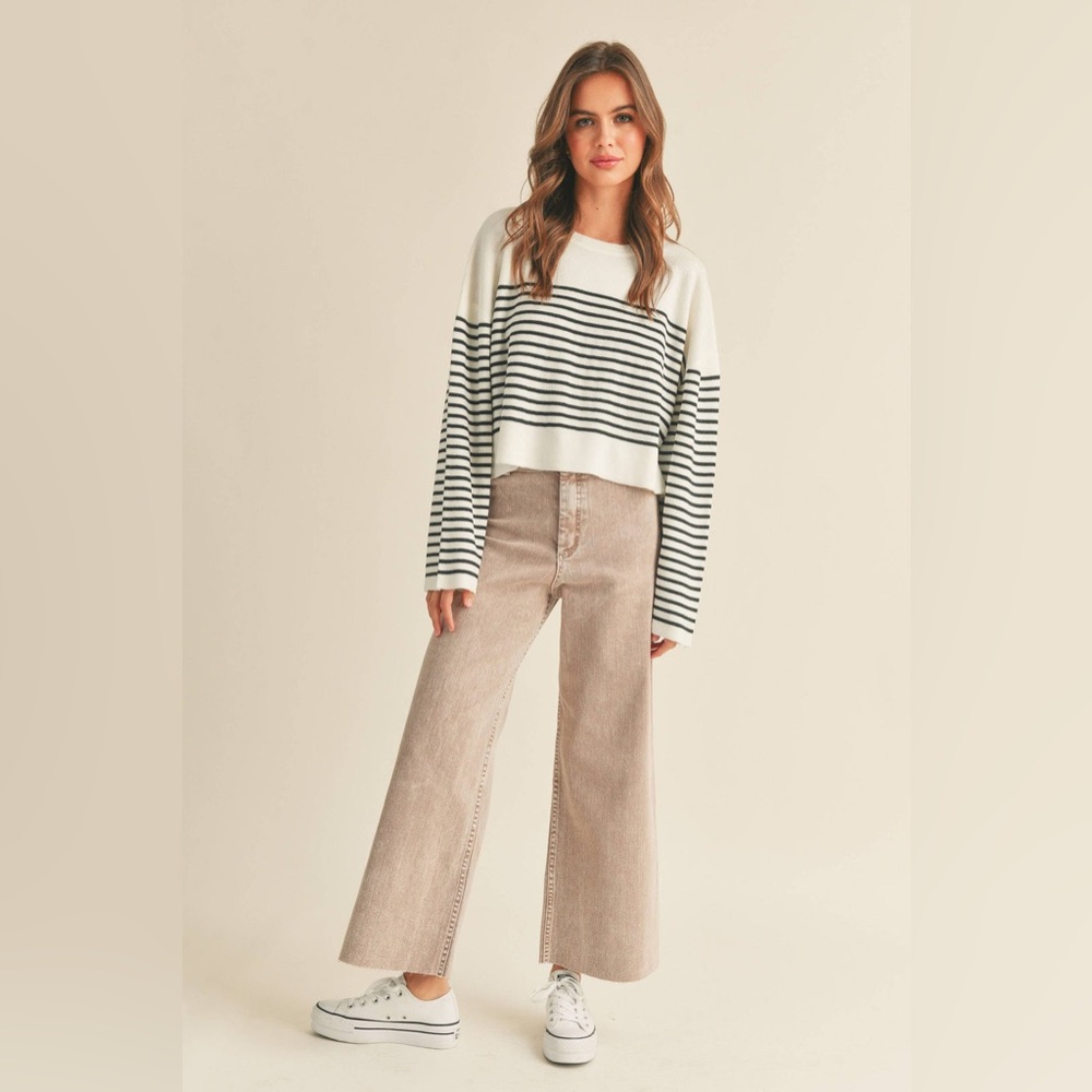 *EUC: MIOU MUSE / Striped Crew Neck Sweater - Black/White